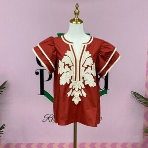 entro Rust Red Tunic with Cream Appliqué